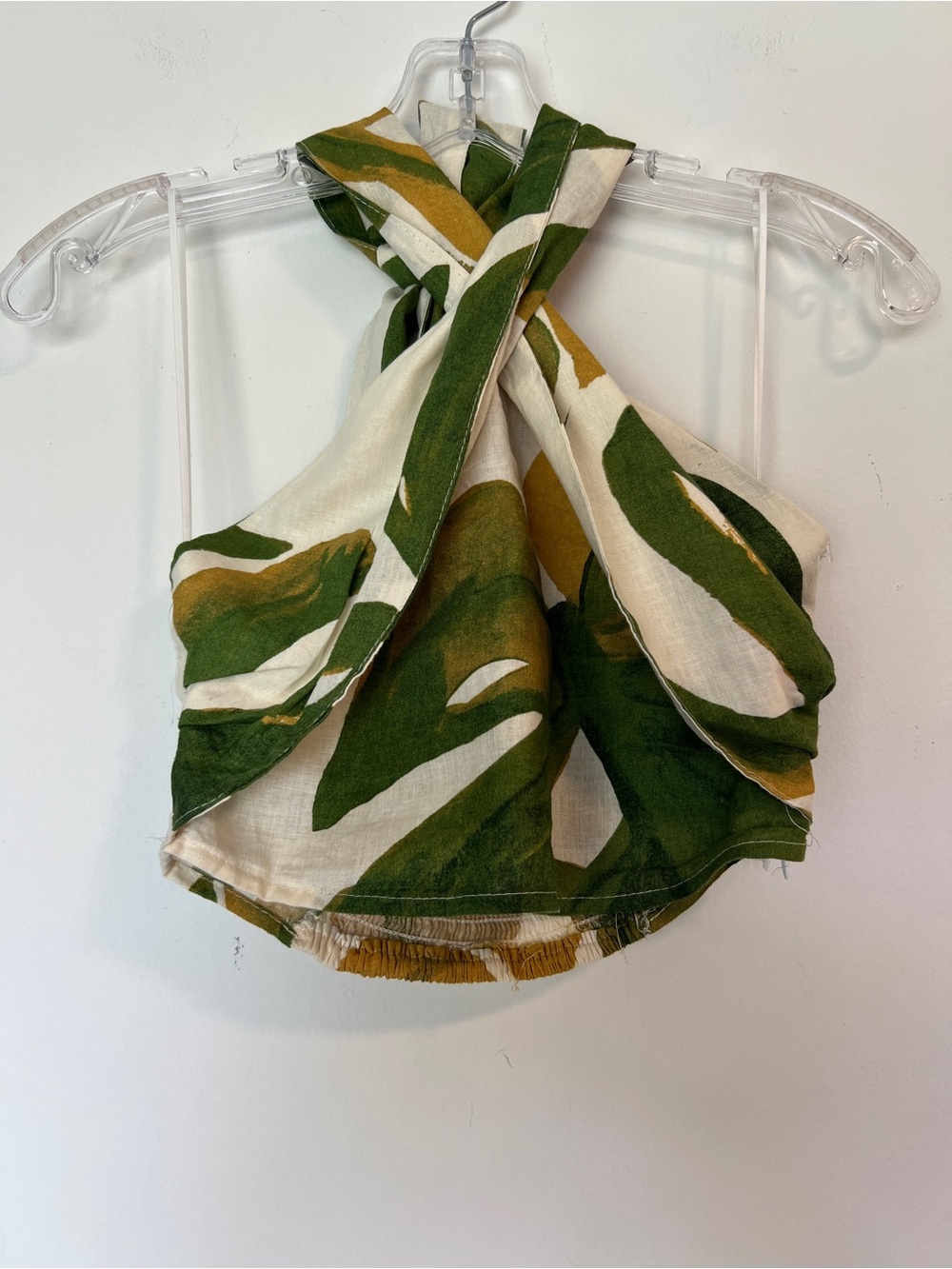 Rachel Zoe Green and Cream Smocked Halter Crop Top
